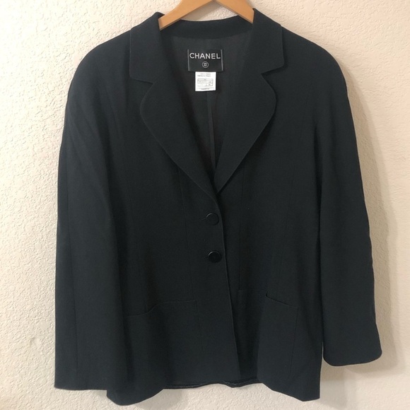 CHANEL Jackets & Blazers - CHANEL Authenticated Womens Wool Silk Black Designer Blazer - Size 40